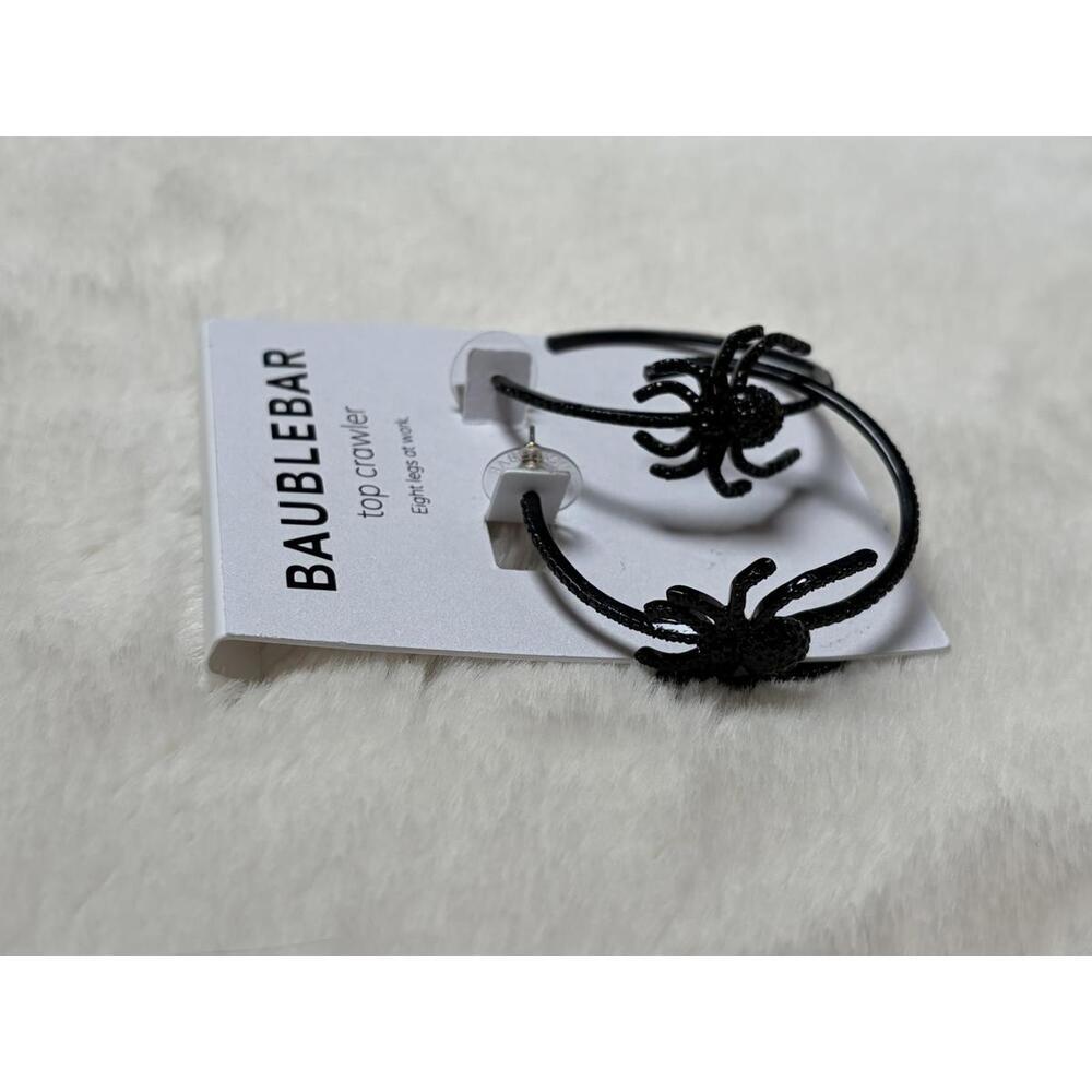 BaubleBar “Top Crawler” Spider Hoop Earrings – Black Halloween Statement Jewelry